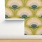 Deco Floral Fans Green Chartreuse Geometric Flowers Large Scale Mid Century Mod Custom Pre-pasted Wallpaper by Spoonflower Pre-Pasted Wallpaper 2FT Wide